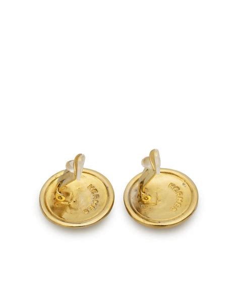 authentic hermes gold tone round earrings h178 160.0000|Carter & Spence .